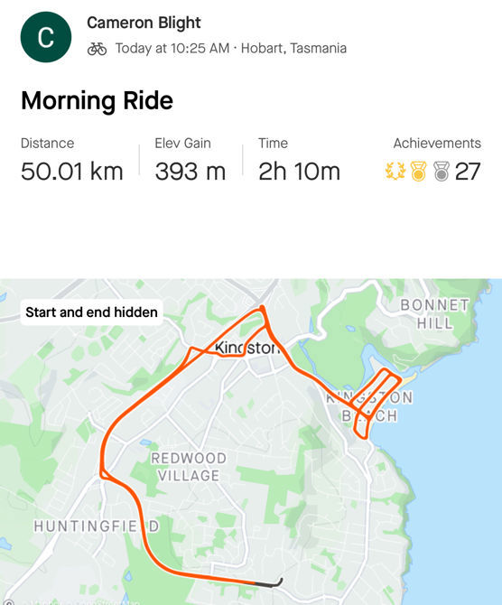 Map of first ride, Strava wasn’t synced