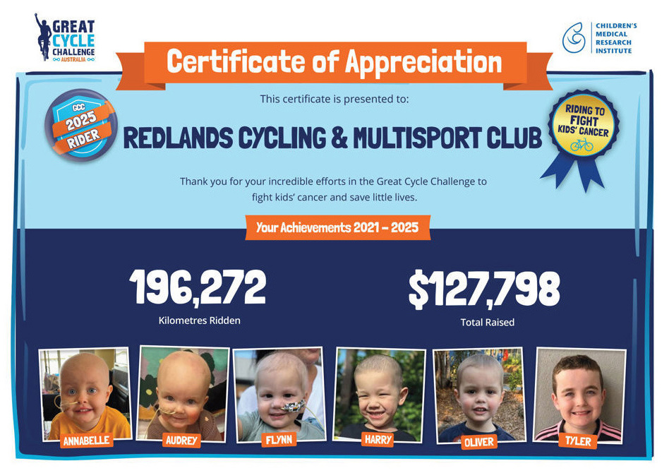Redlands Cycling & Multisport Club Previous Team participation Certificate