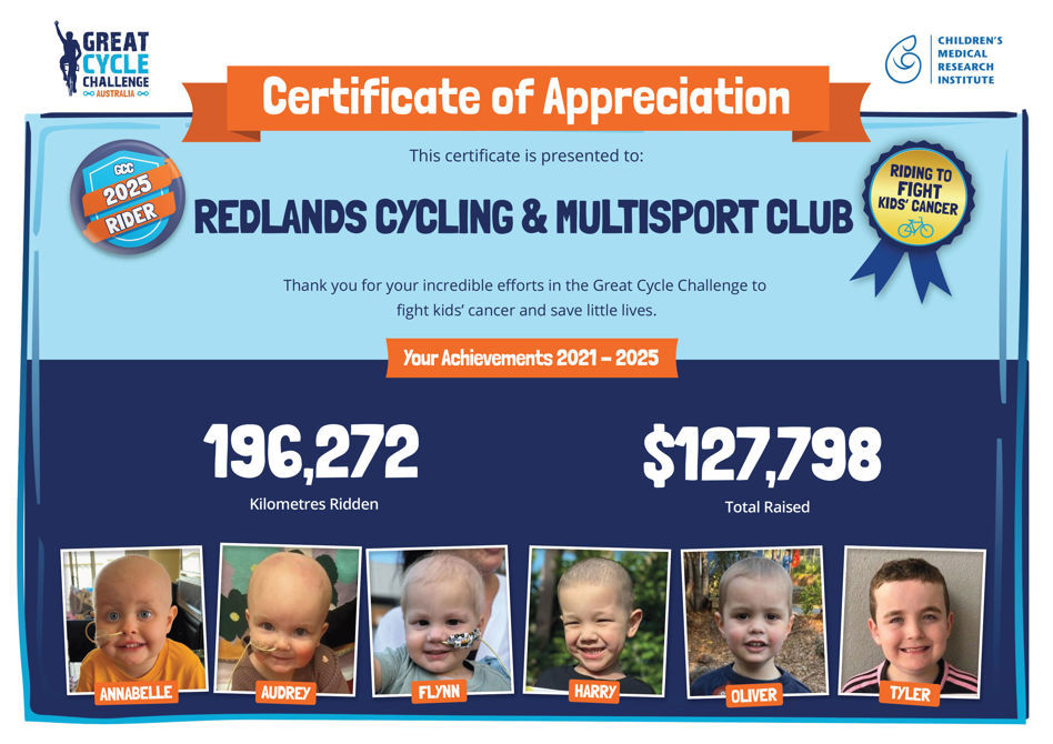 My Team - Redlands Cycling & Multisport Club participation Certificate